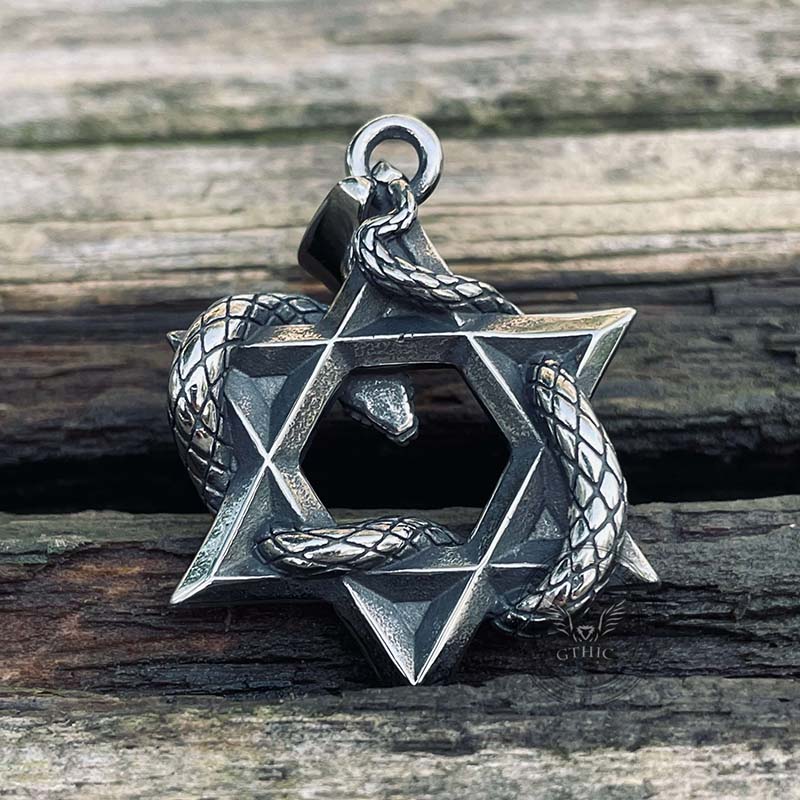 Star Of David Curled Snake Stainless Steel Pendant