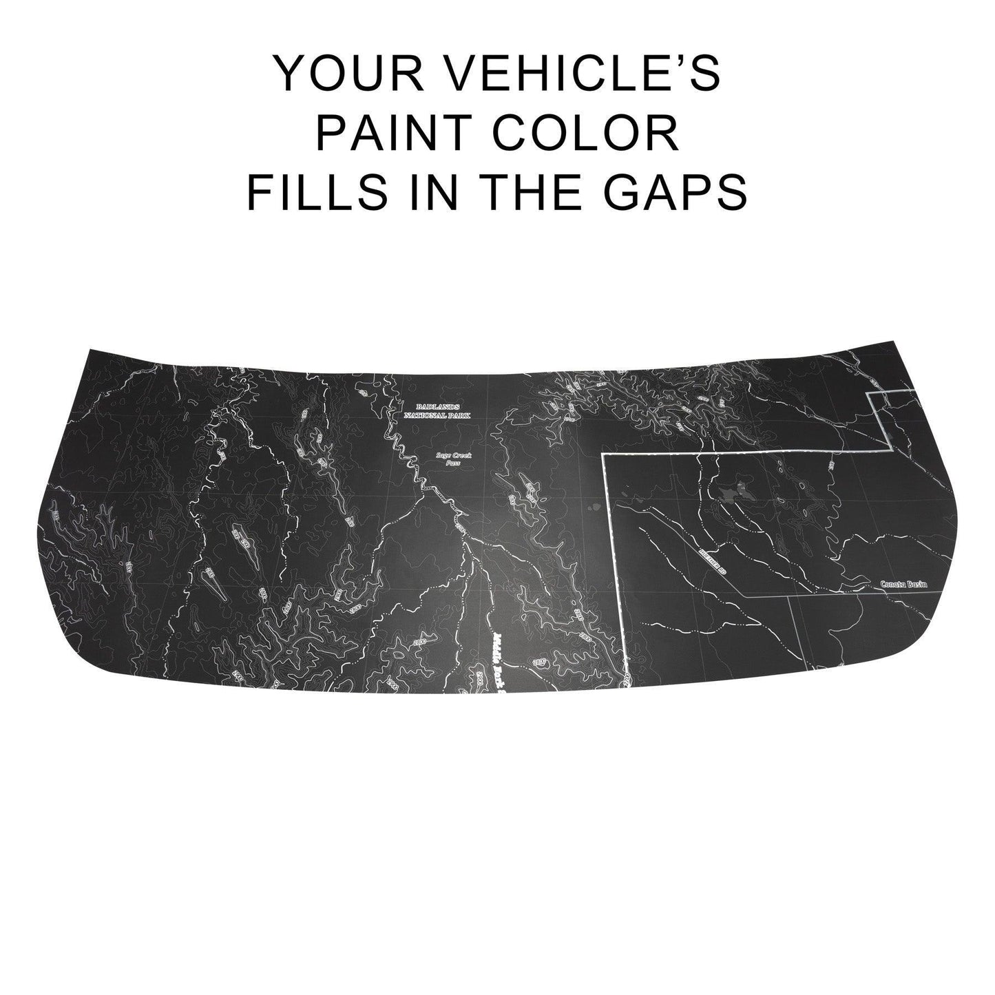 Stealth Black Badlands Topographic Map Hood Overlay (Printed Series) - 2021+ Bronco