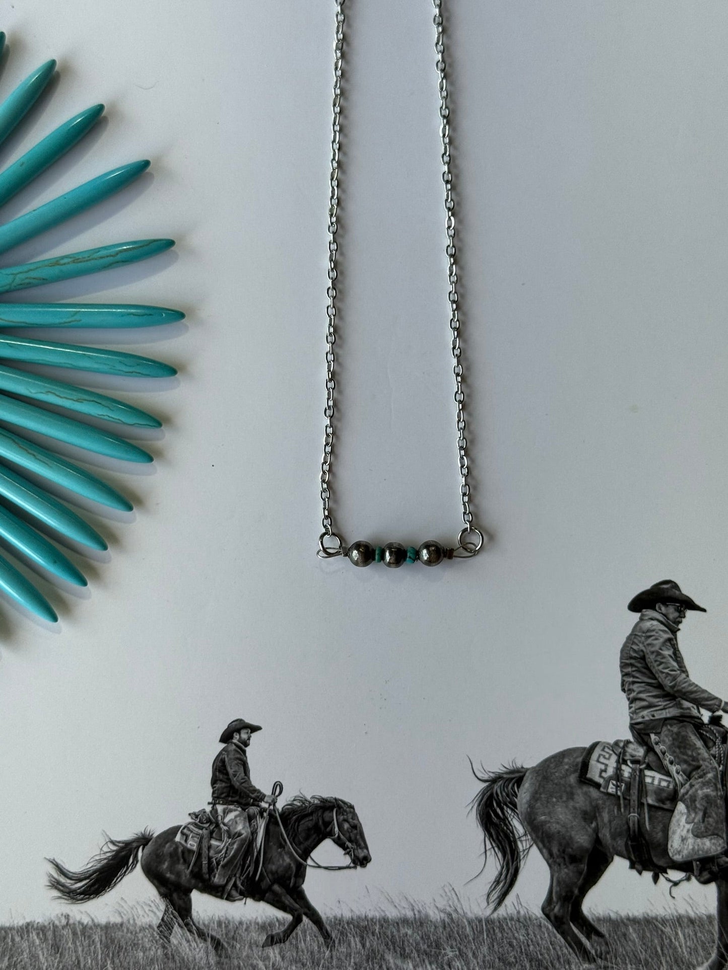 Sterling Silver Beads with Turquoise Rondelle Necklace