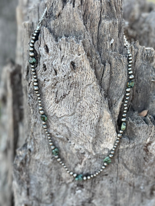 Silver Beads Turquoise Flats Beaded Necklace