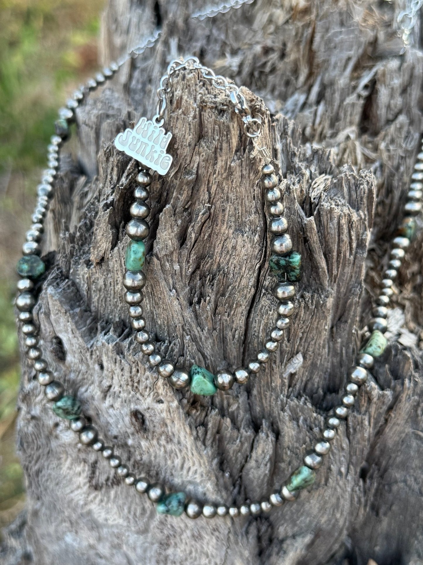 Silver Beads Turquoise Flats Beaded Necklace