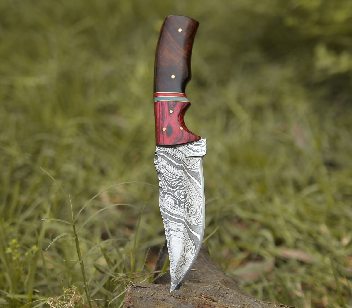 Sting Damascus Hunting Knife with Rosewood Handle