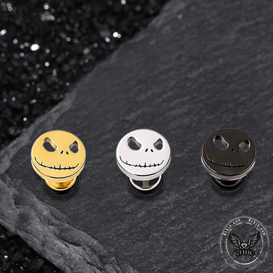 Stitched Smile Skull Stainless Steel Stud Earrings