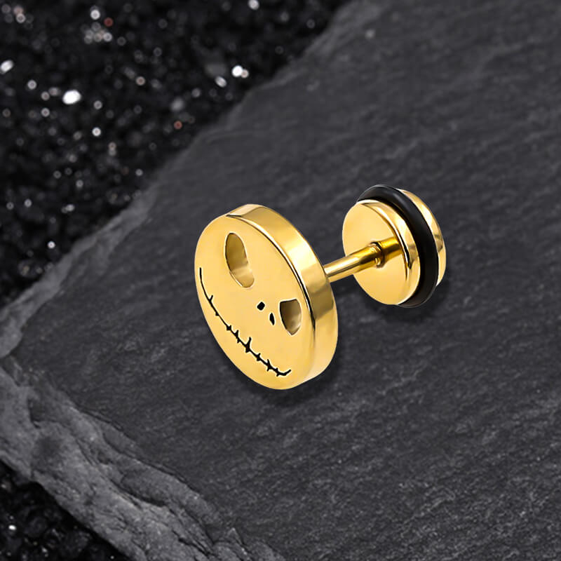 Stitched Smile Skull Stainless Steel Stud Earrings