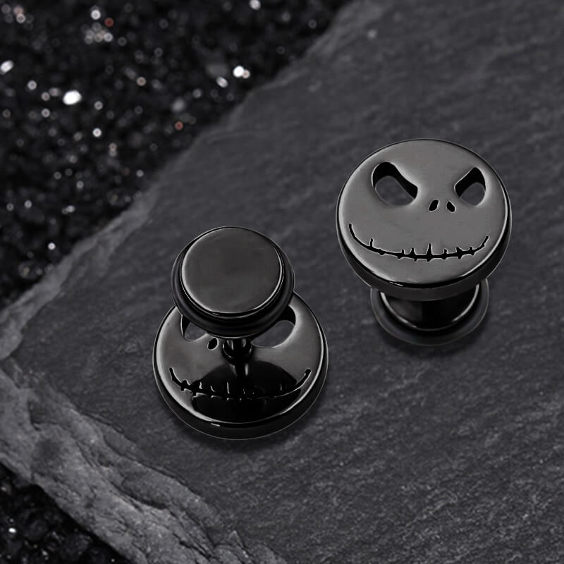 Stitched Smile Skull Stainless Steel Stud Earrings