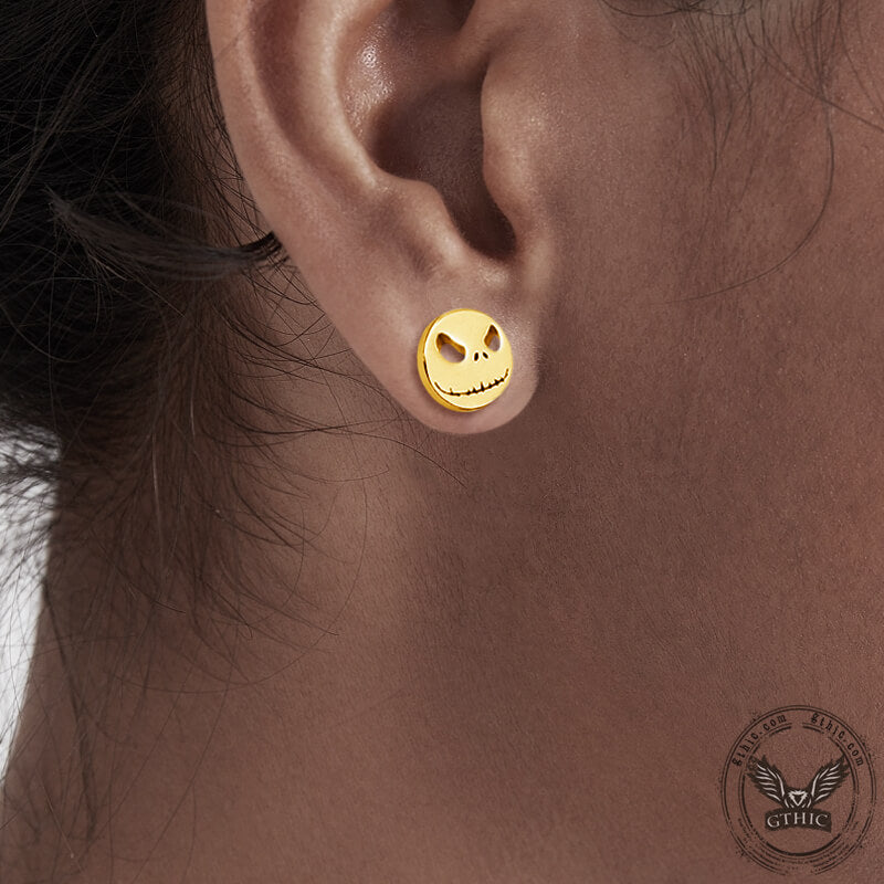 Stitched Smile Skull Stainless Steel Stud Earrings