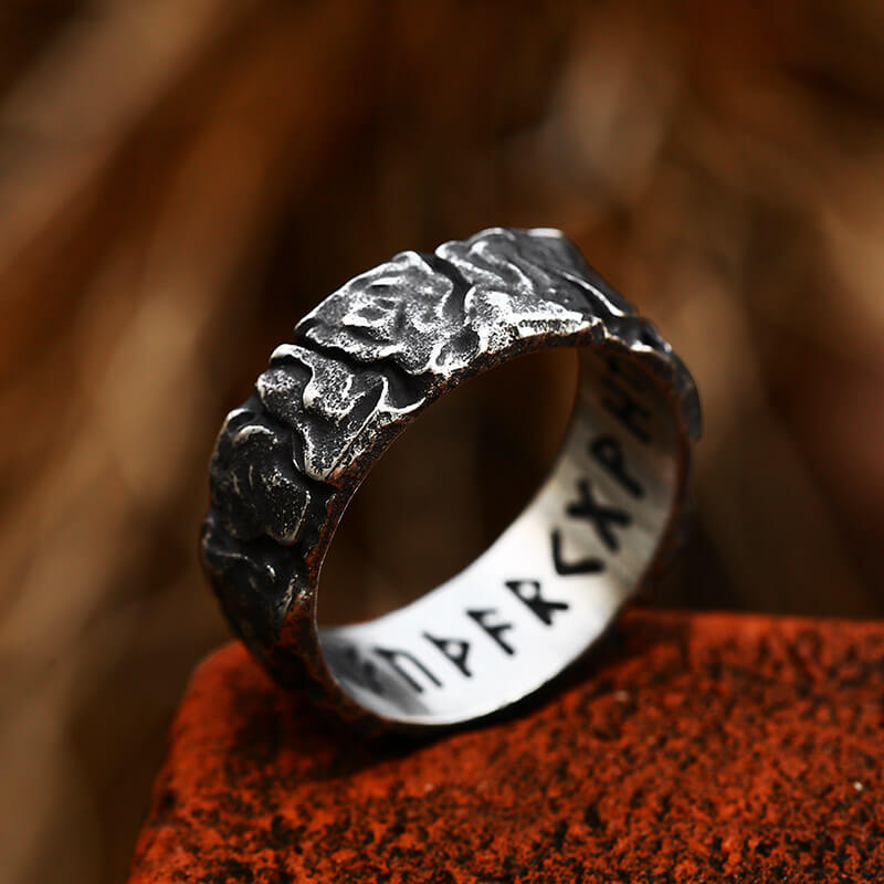 Stone Runes Stainless Steel Viking Ring