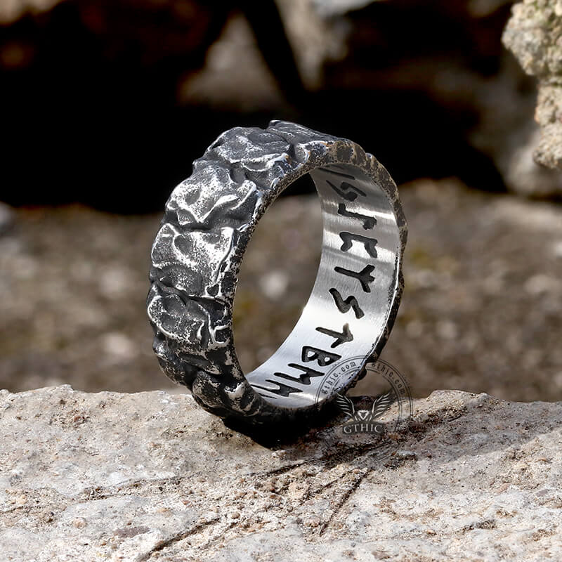 Stone Runes Stainless Steel Viking Ring