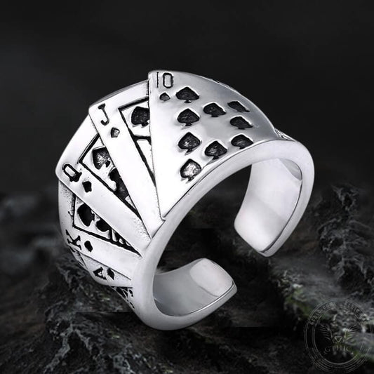 Straight Flush Poker Cards Stainless Steel Ring