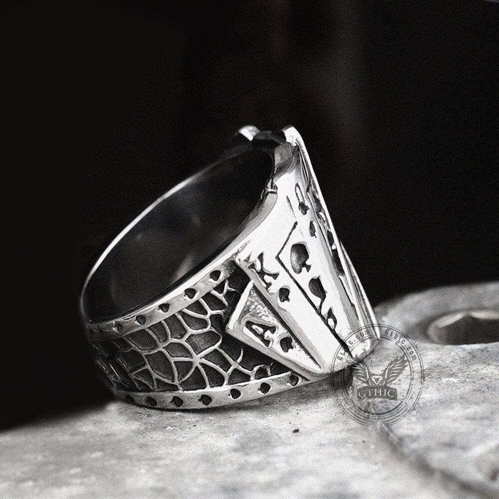 Straight Flush Poker Cards Stainless Steel Ring