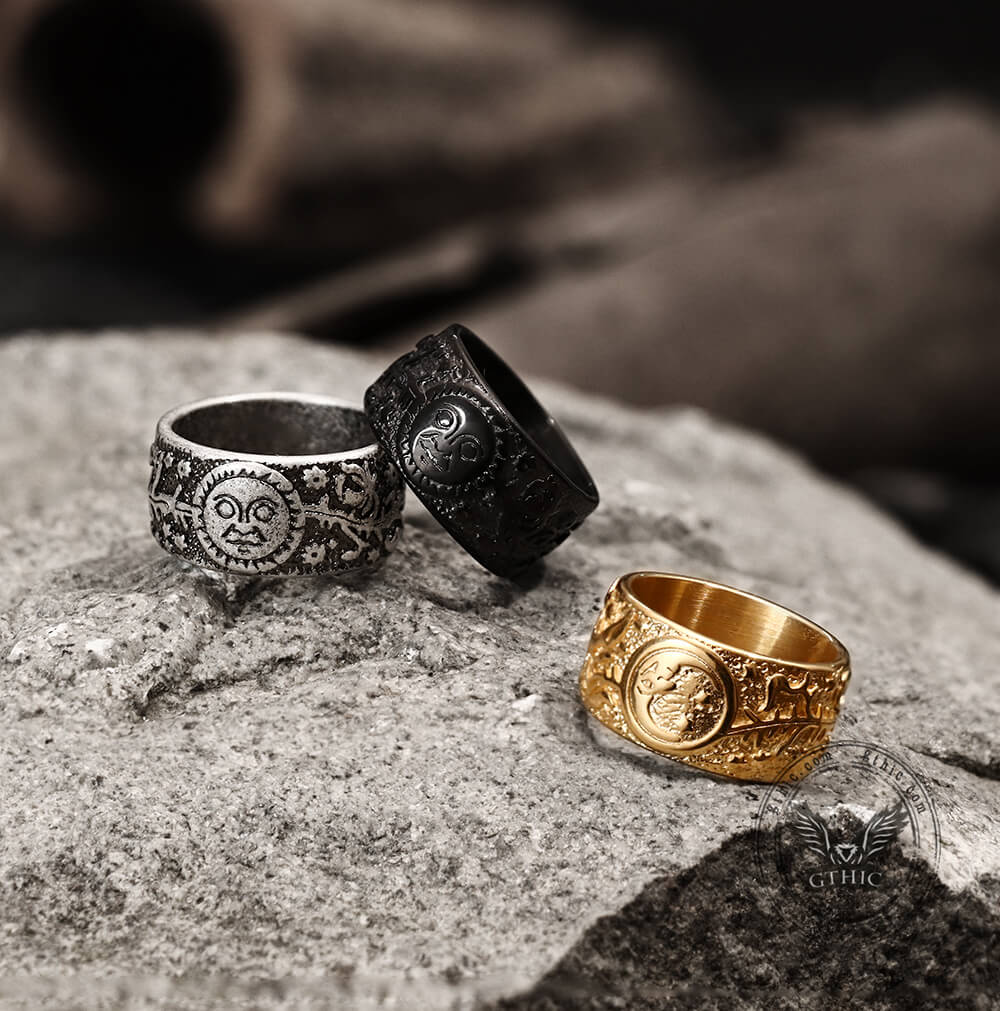 Sun Moon and Stars Stainless Steel Band Ring