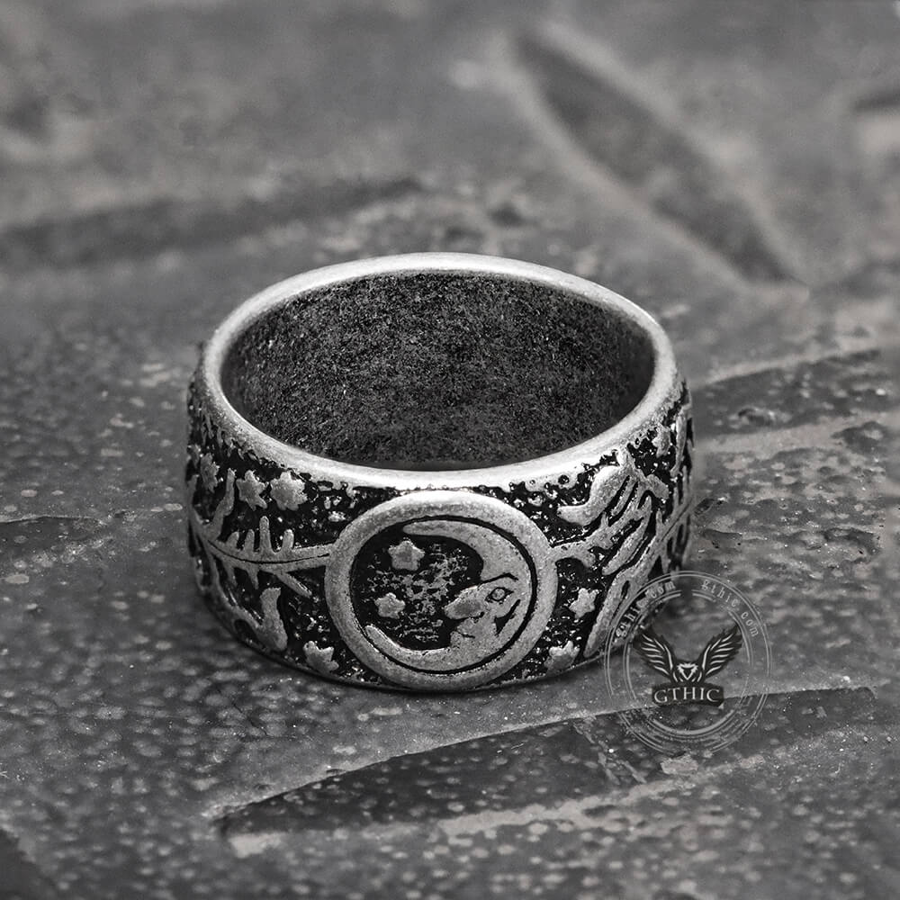 Sun Moon and Stars Stainless Steel Band Ring