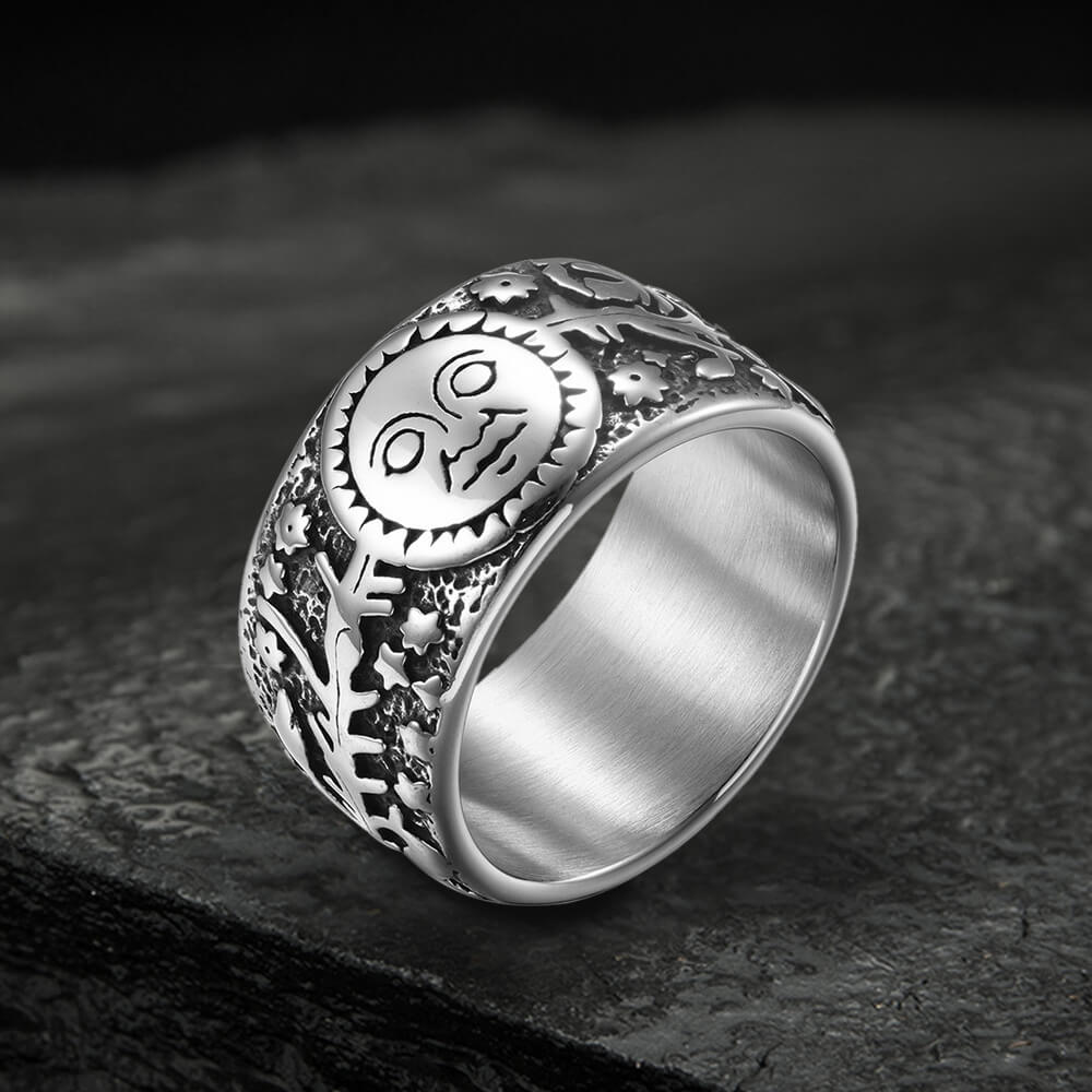 Sun Moon and Stars Stainless Steel Band Ring