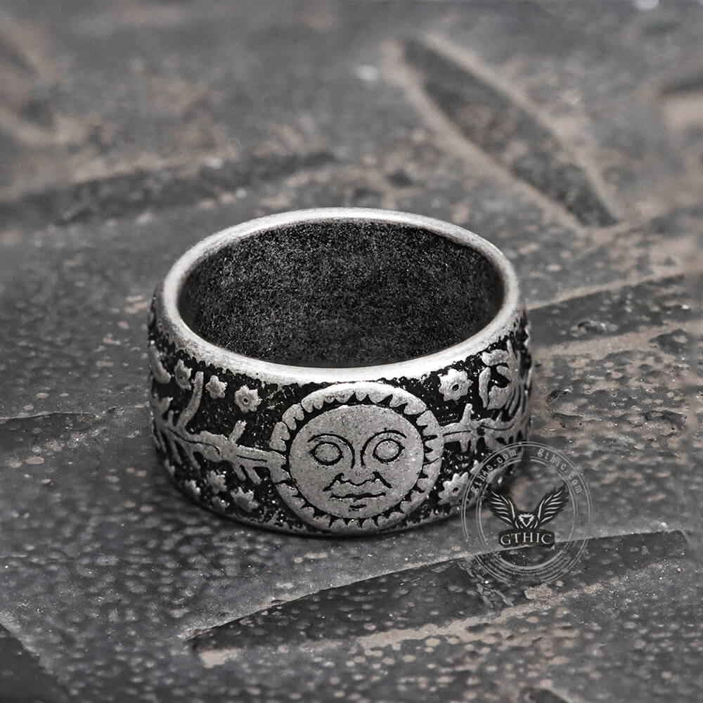 Sun Moon and Stars Stainless Steel Band Ring