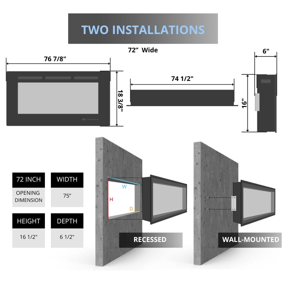 Superior Plexus Built-In/Wall Mounted Zero Clearance Linear Electric Fireplace