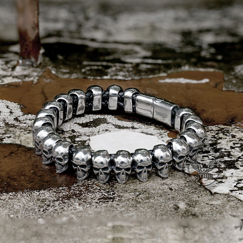Surrounded Skulls Stainless Steel Bracelet
