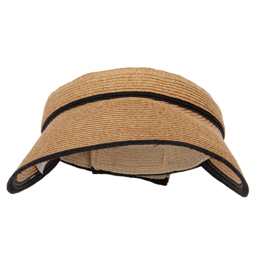 Two Tone Wide Brim Straw Visor with Contrasting Color Edge