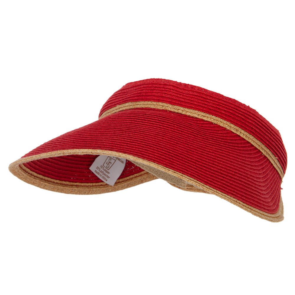 Two Tone Wide Brim Straw Visor with Contrasting Color Edge
