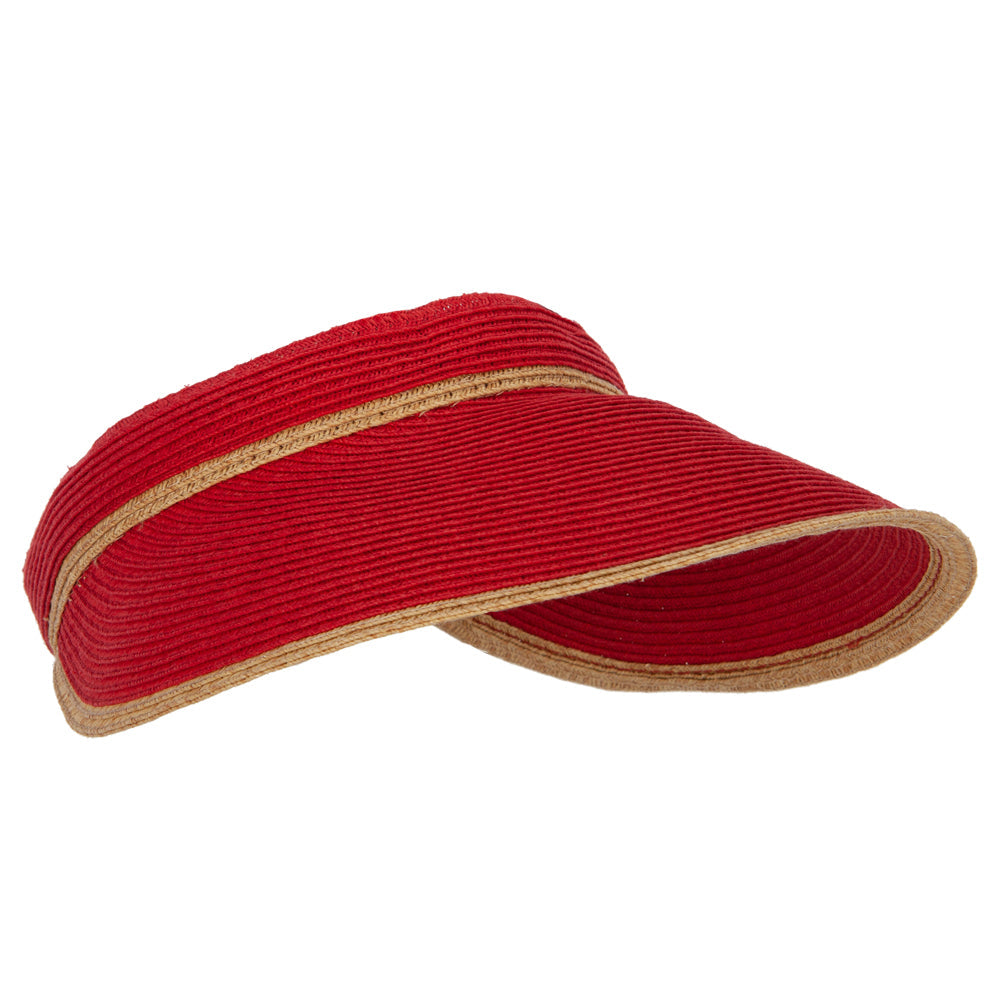 Two Tone Wide Brim Straw Visor with Contrasting Color Edge