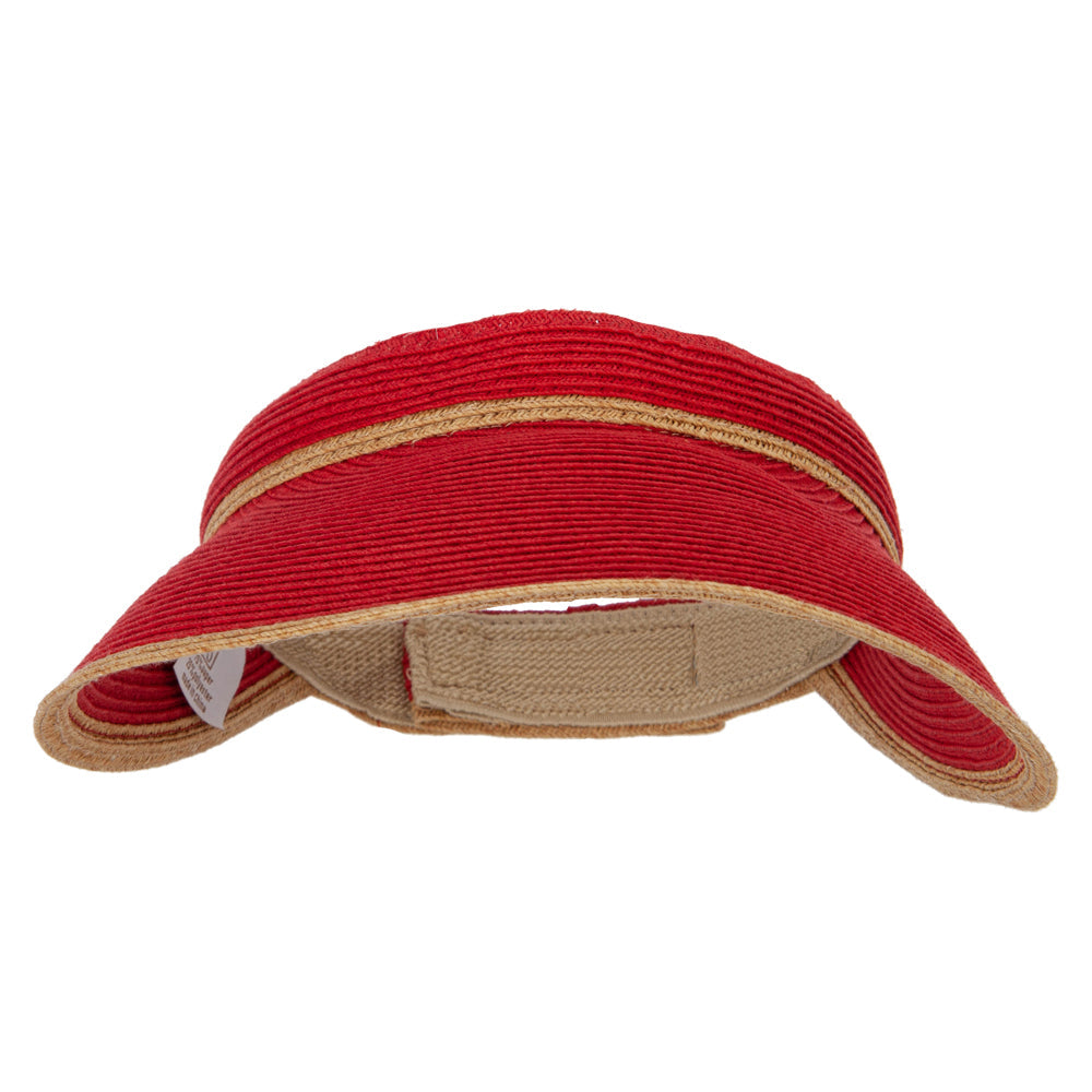 Two Tone Wide Brim Straw Visor with Contrasting Color Edge