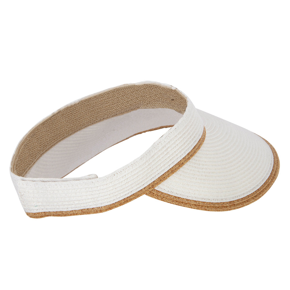 Two Tone Wide Brim Straw Visor with Contrasting Color Edge