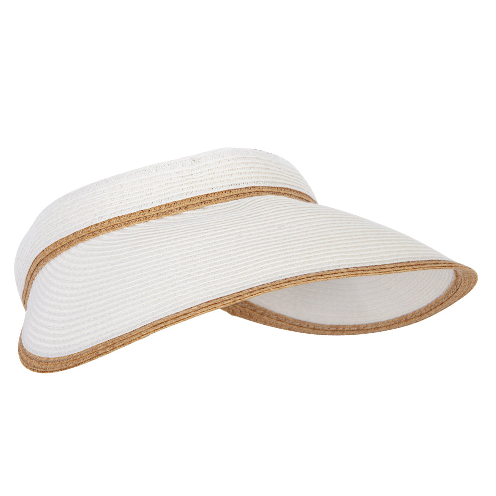 Two Tone Wide Brim Straw Visor with Contrasting Color Edge