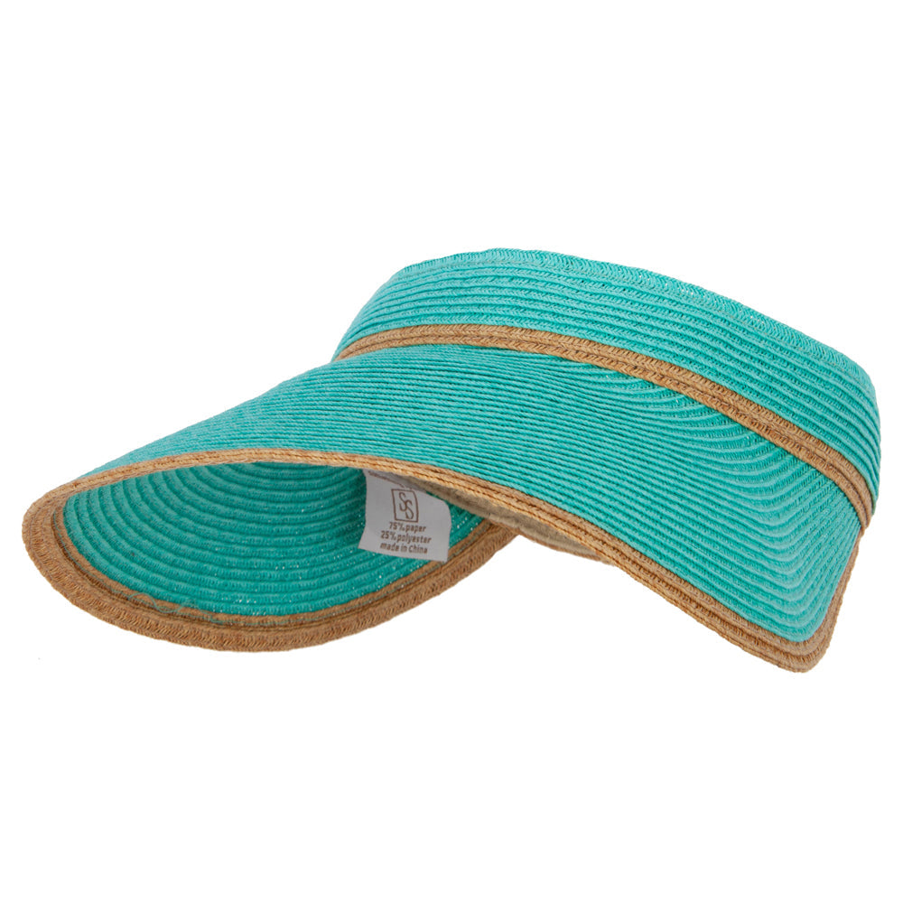 Two Tone Wide Brim Straw Visor with Contrasting Color Edge