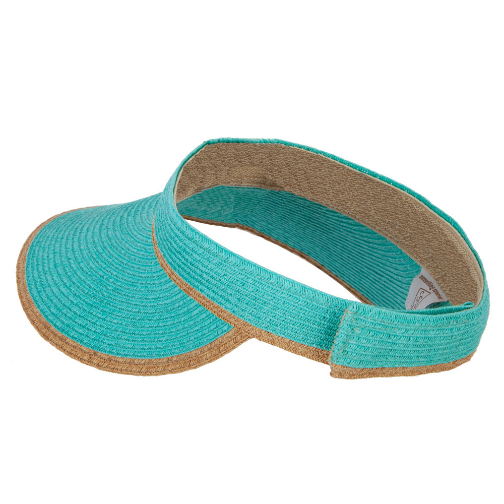 Two Tone Wide Brim Straw Visor with Contrasting Color Edge