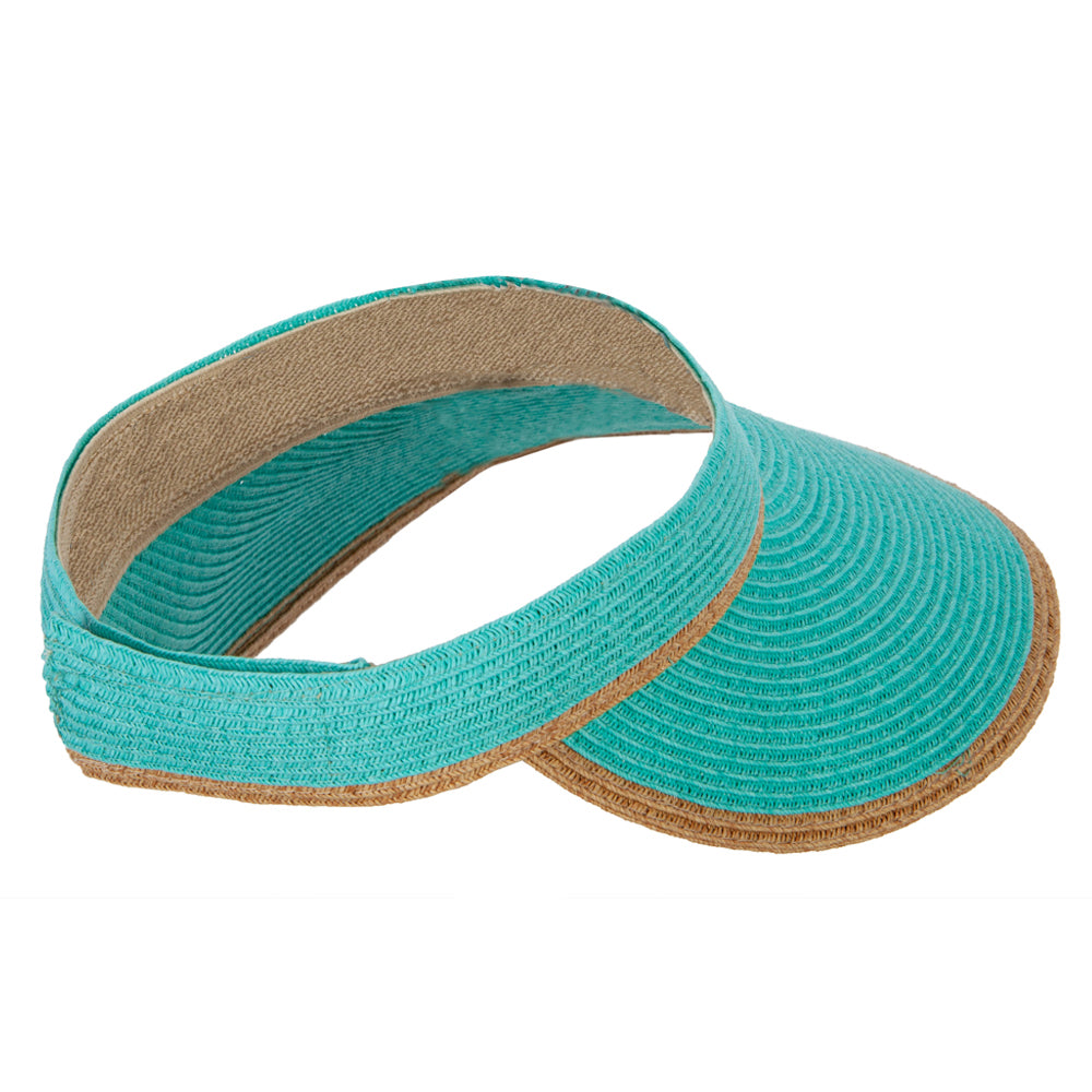 Two Tone Wide Brim Straw Visor with Contrasting Color Edge