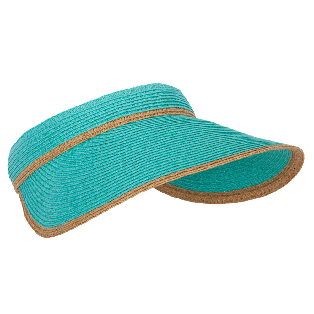 Two Tone Wide Brim Straw Visor with Contrasting Color Edge