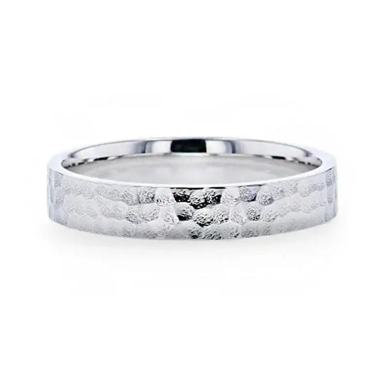 SILVERADO Silver Hammered Finish Flat Style Wedding Band - 4mm & 8mm