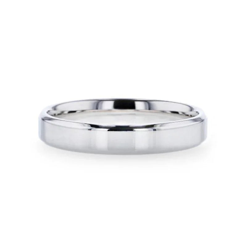 LUCY Sterling Silver Polished Flat-Center Women’s Wedding Band with Beveled Edges - 4mm