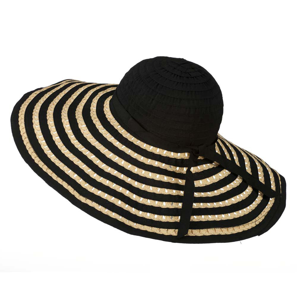 Striped Hat with Flower And Ribbon Design