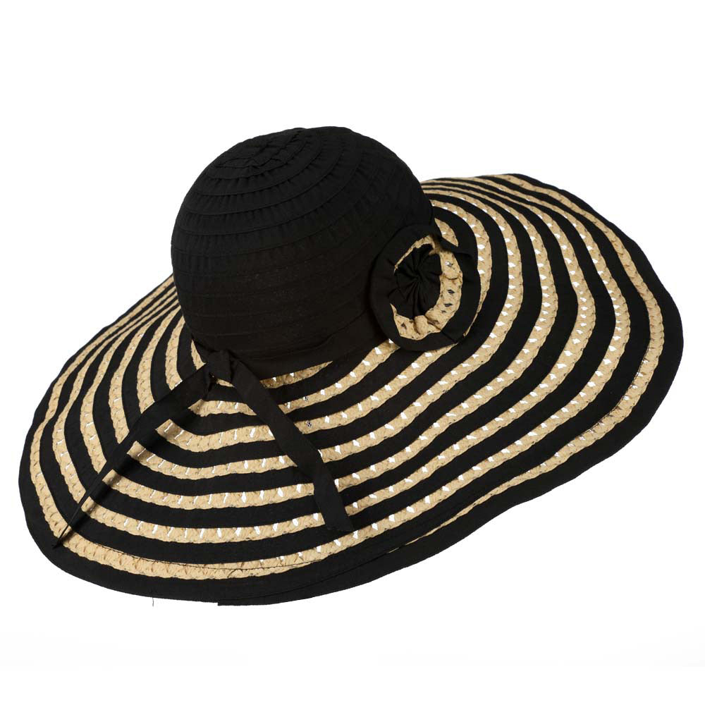 Striped Hat with Flower And Ribbon Design