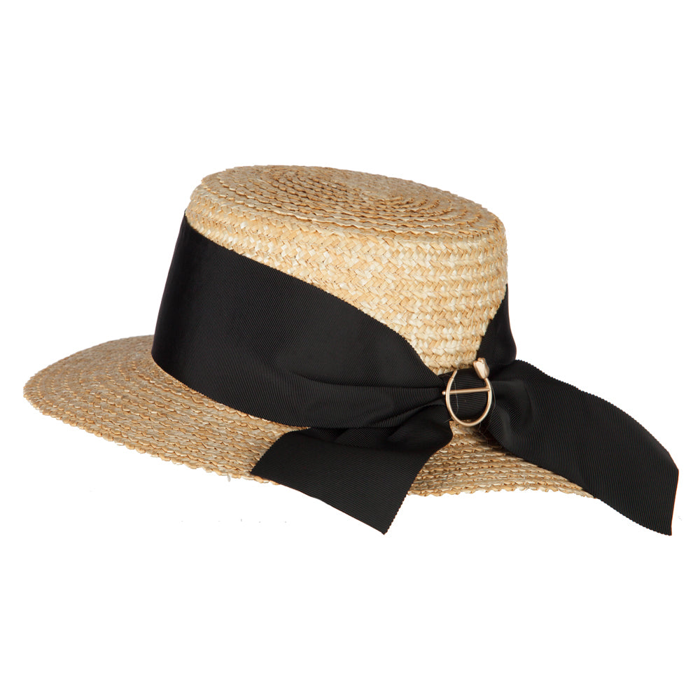 Women's Straw Wide Ribbon Tall Boater Hat