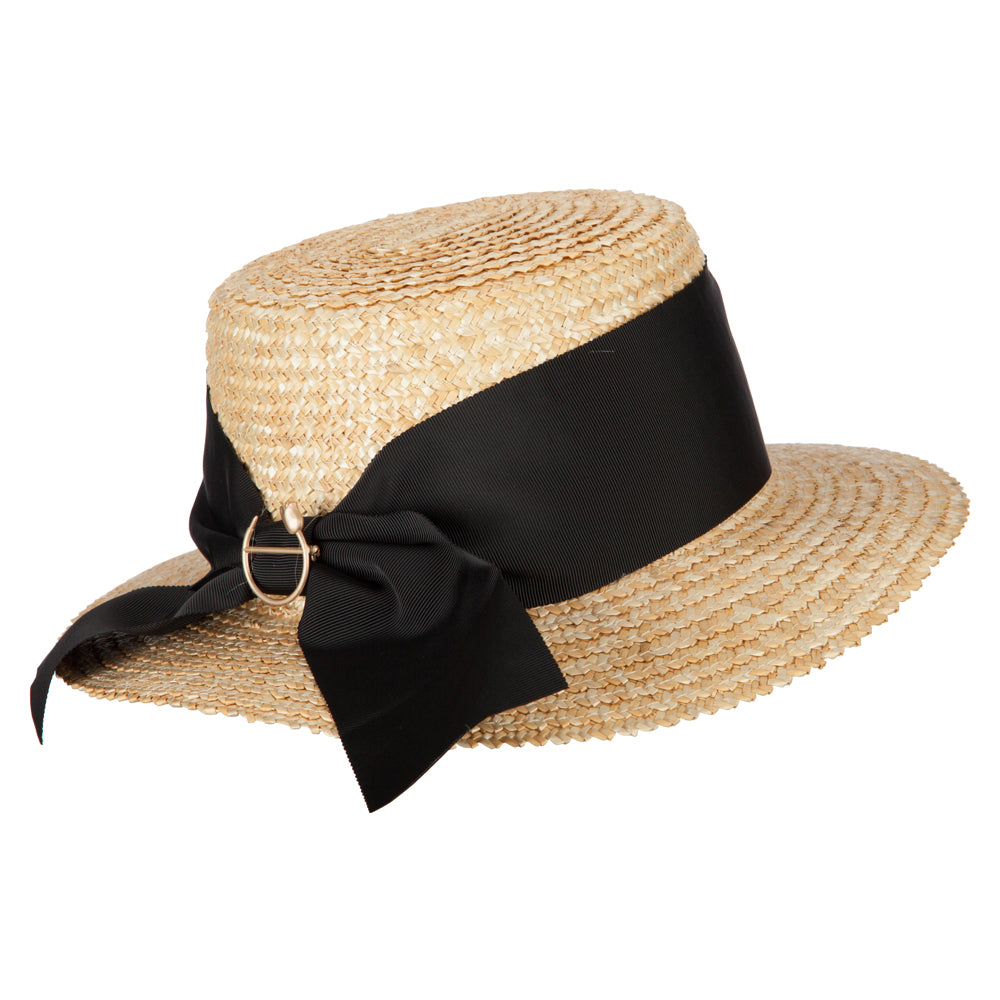 Women's Straw Wide Ribbon Tall Boater Hat