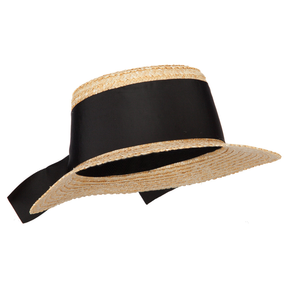 Women's Straw Wide Ribbon Tall Boater Hat