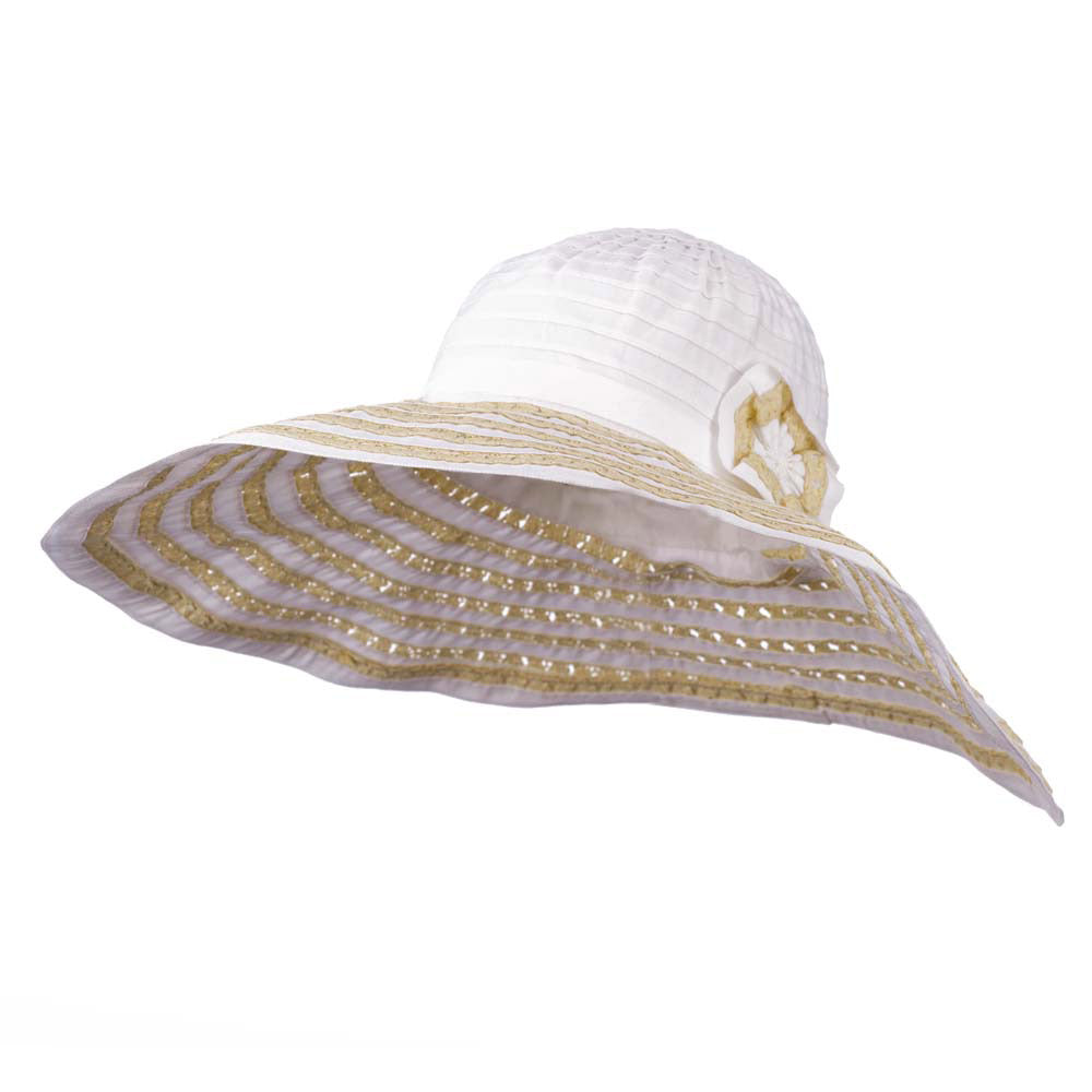 Striped Hat with Flower And Ribbon Design