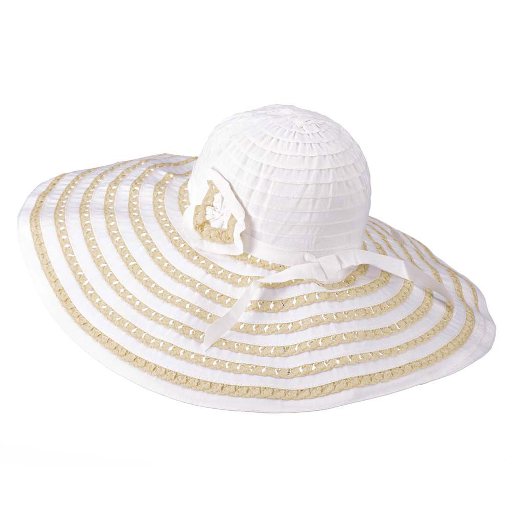 Striped Hat with Flower And Ribbon Design