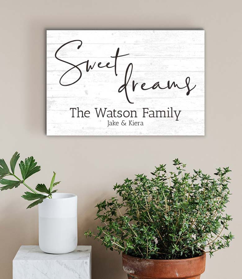 Sweet Dreams Sign Personalized Farmhouse Decor Quote Family Wall Art - 16.5" x 10.5"