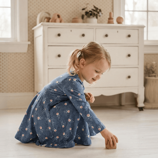 Swirly Girl Dress Denim Roses