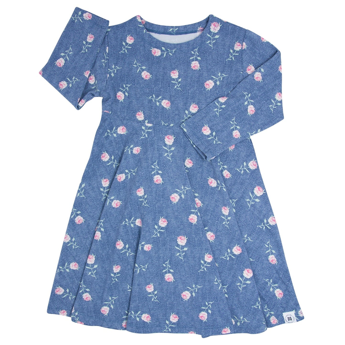 Swirly Girl Dress Denim Roses
