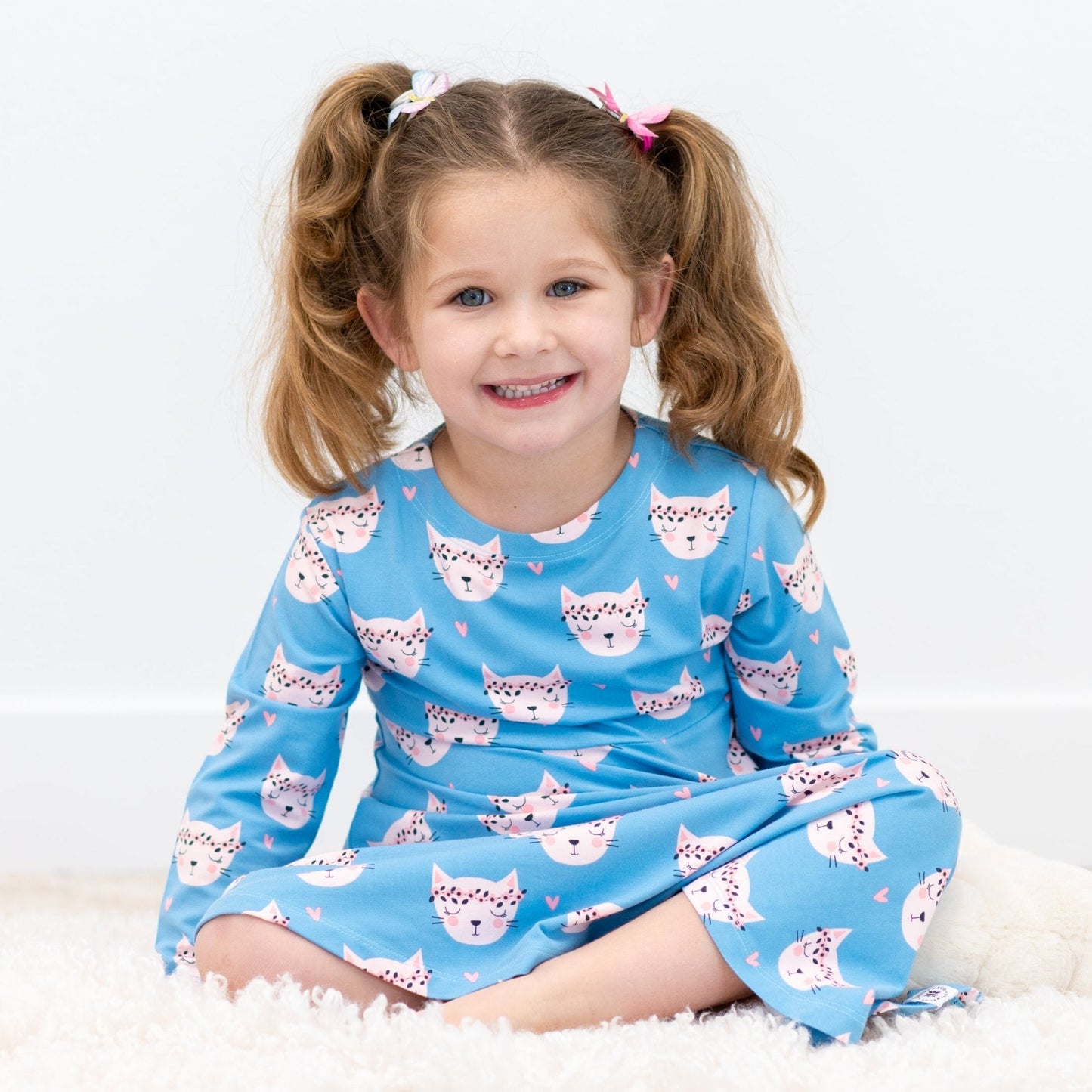 Pretty Pink Cat Swirly Girl Dress