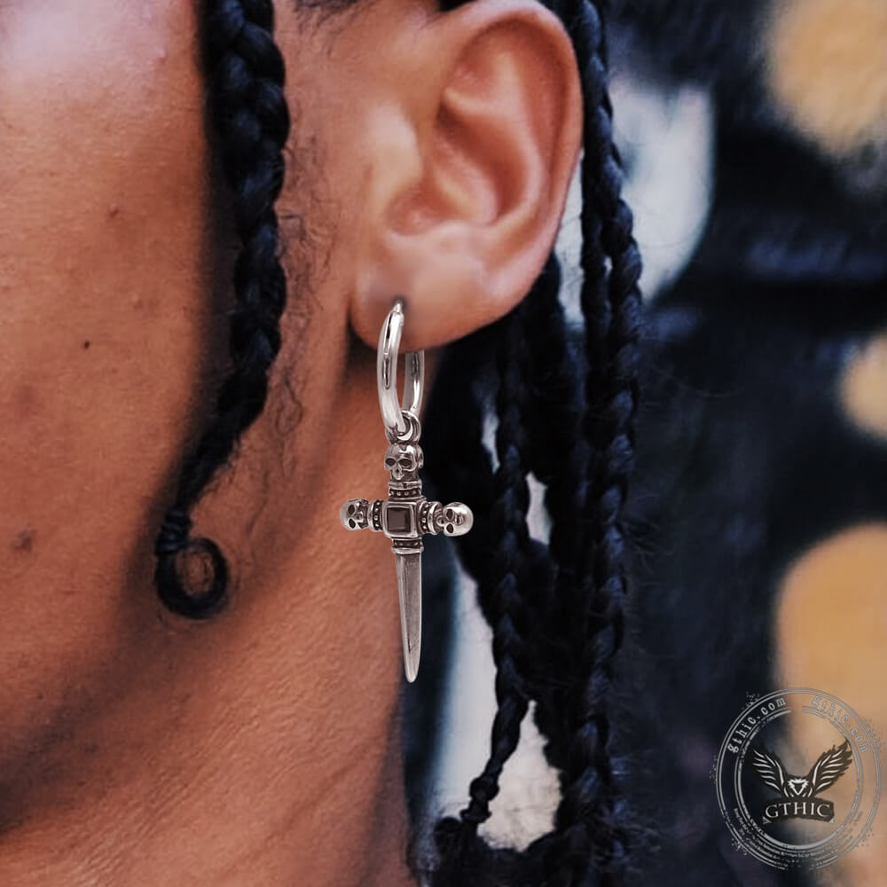 Sword Stainless Steel Skull Earring