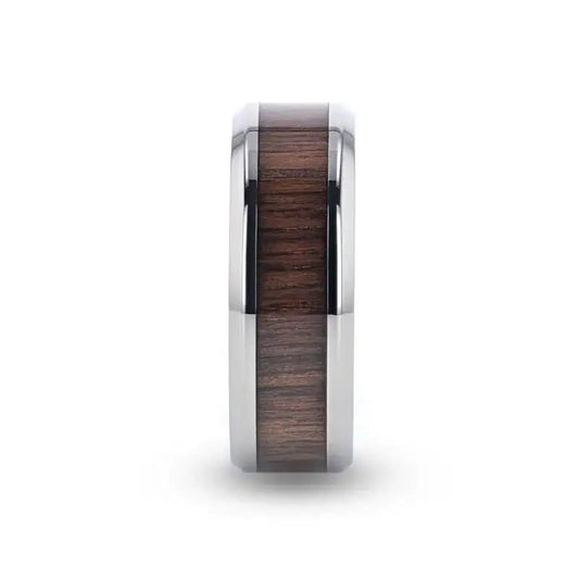 SCOTIA Beveled Titanium Ring with Black Walnut Wood Inlay - 8mm