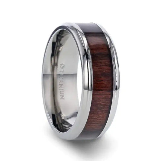TALI Beveled Titanium Ring with Rosewood Inlay - 8mm