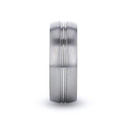 UPTON Titanium Brushed Finish Men’s Wedding Ring with Polished Grooved Center - 8mm