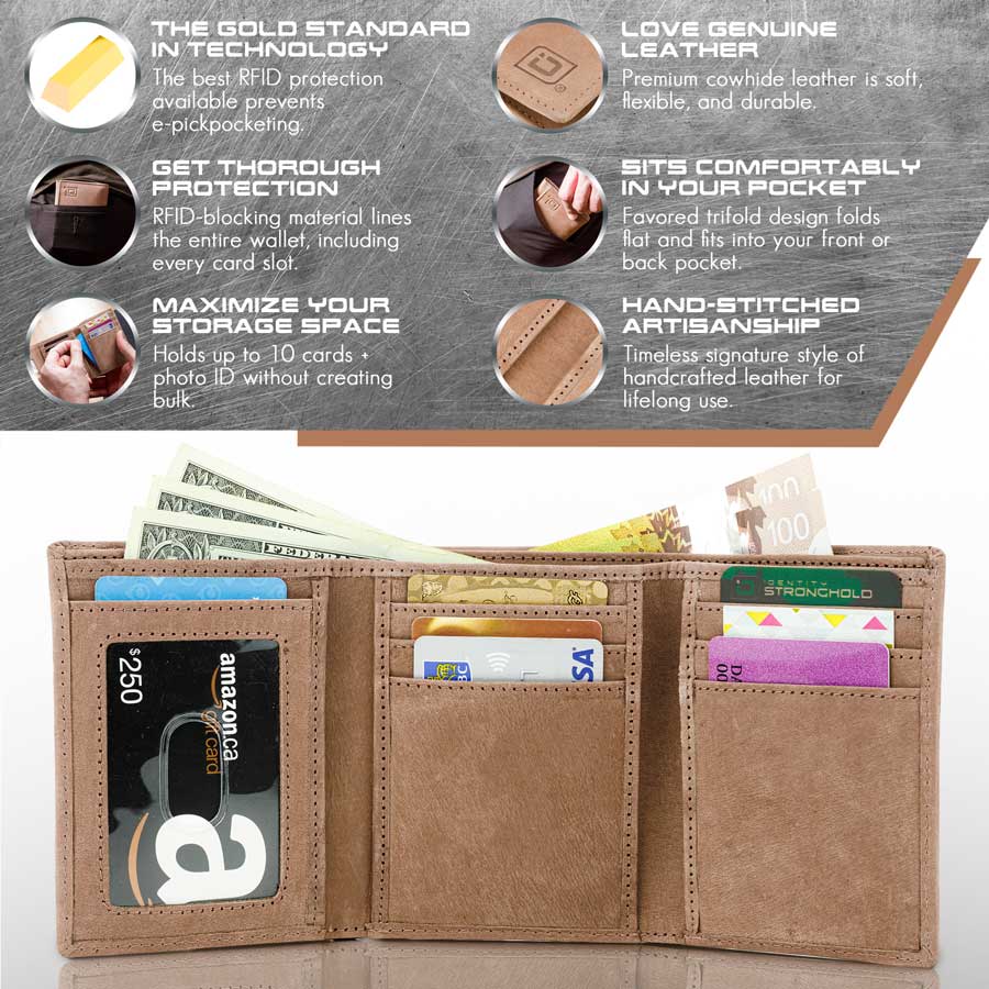Mens RFID Wallet - Extra Capacity Trifold 7 slot with ID Window