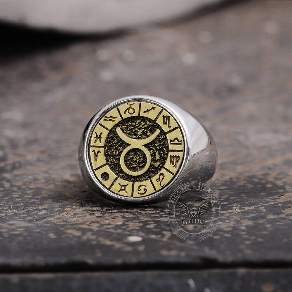 12 Constellation Zodiac Signs Stainless Steel Ring
