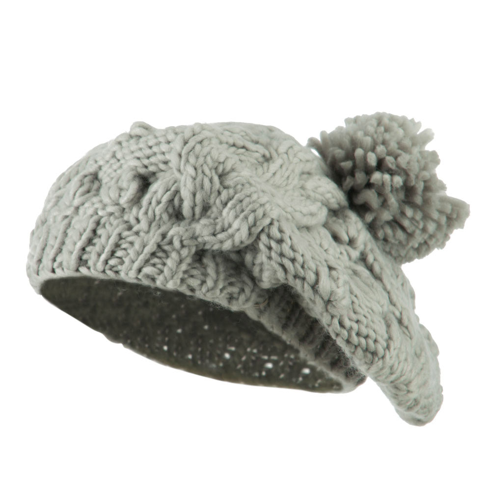 Twist Beret Knitted with Pom Pom